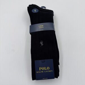 NWT Pack Of 3 Ralph Lauren Super Soft Comfort Fit Black Trouser Socks Sz XL